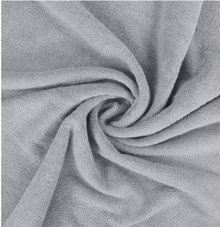 Swirl of plush grey cotton terry showing dense, absorbent loops